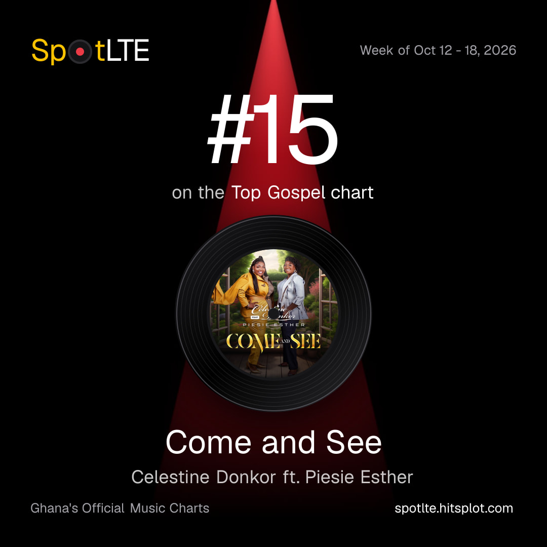 “Come and See” by Celestine Donkor ft. Piesie Esther is #15 on SpotLTE's Top Gospel this week (shareable graphic)