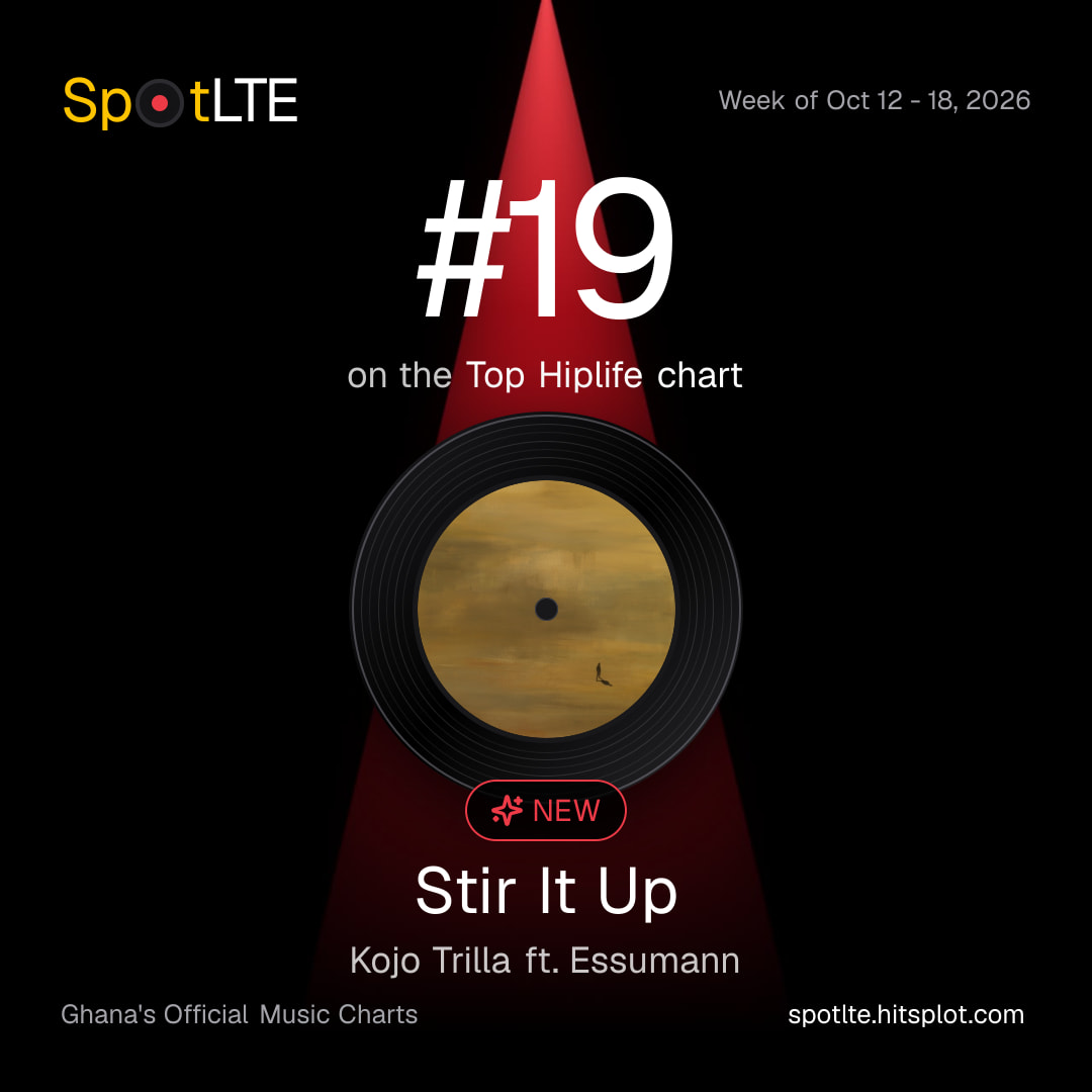 “Stir It Up” by Kojo Trilla ft. Essumann is #19 on SpotLTE's Top Hiplife this week (shareable graphic)