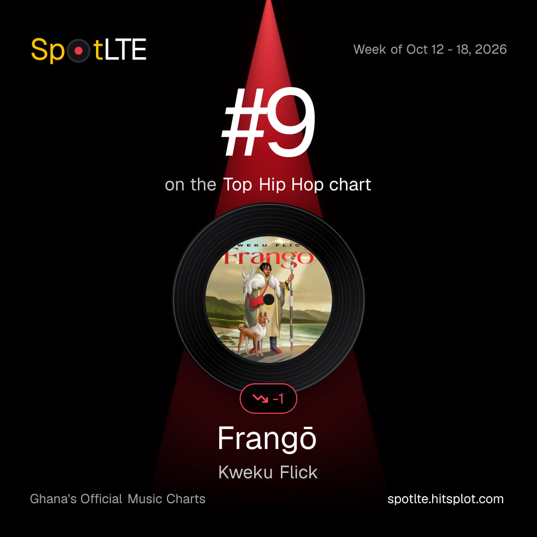 “Frangō” by Kweku Flick is #9 on SpotLTE's Top Hip Hop this week (shareable graphic)