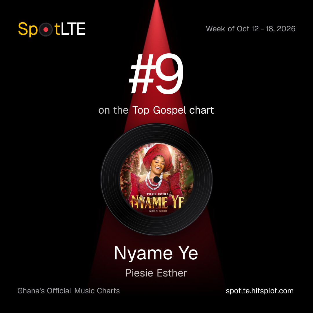 “Nyame Ye” by Piesie Esther is #9 on SpotLTE's Top Gospel this week (shareable graphic)